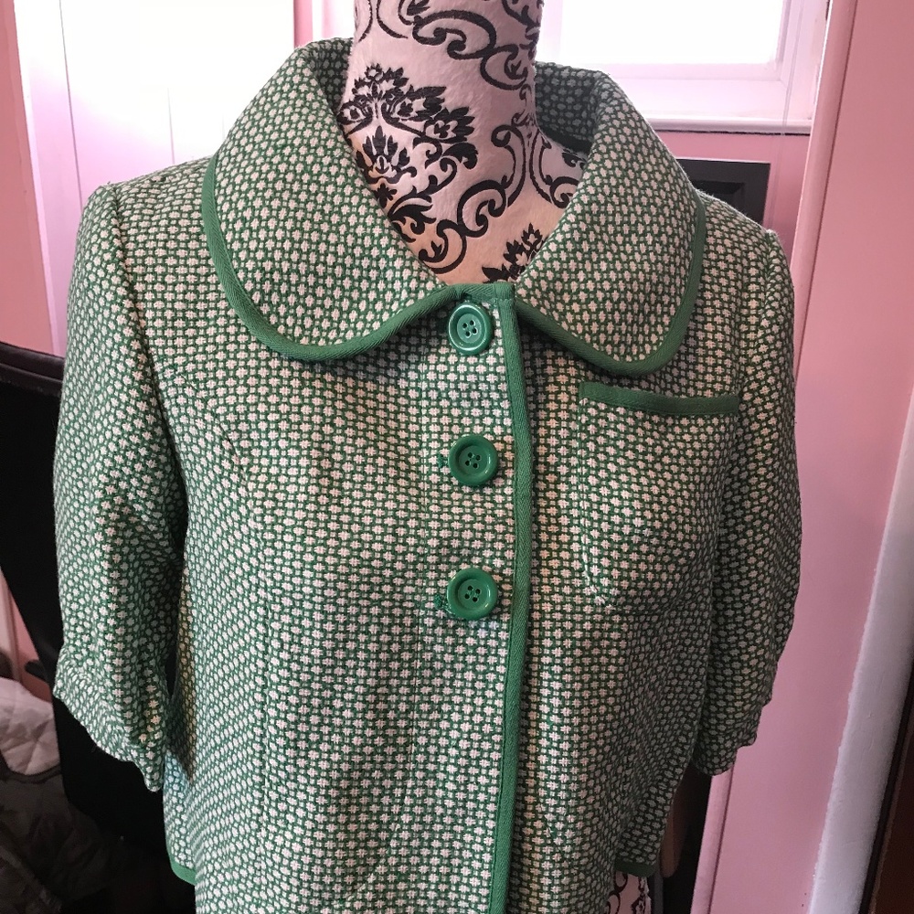 Green/White Button Front 3/4 Sleeve Jacket/Top L